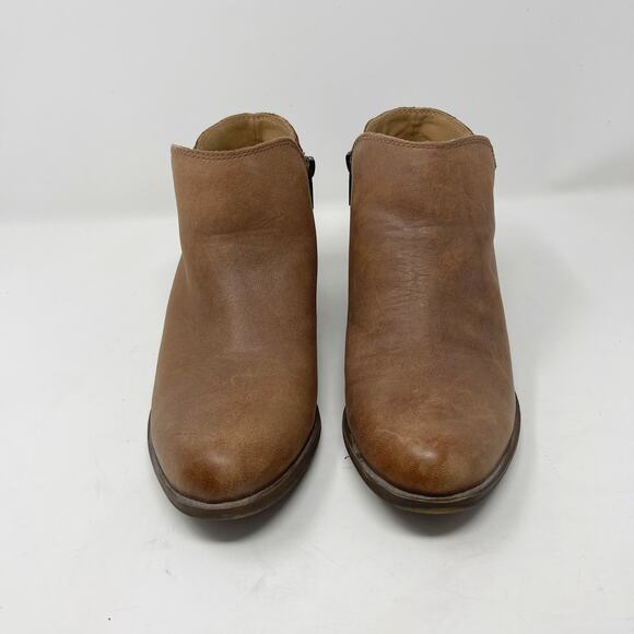 Lucky Brand Womens 6 Brown Burklee Zip Ankle Leather Booties Stacked Block Heel - Picture 6 of 13